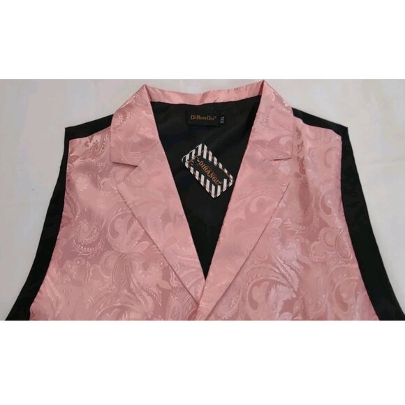 Dibangu Men Suit Vest Silk Pink Waistcoat and Tie Pocket Square Size XXL - Picture 3 of 11